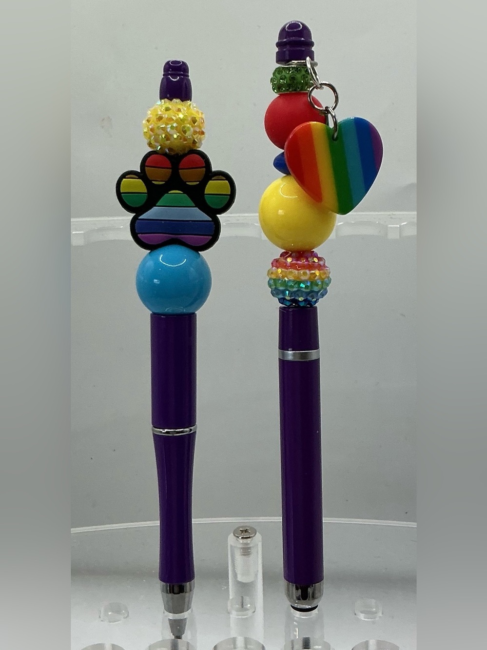 LGBTQ RAINBOW PRIDE HEART AND PAW HANDMADE BEADED DECORATIVE PEN & STYLUS SET